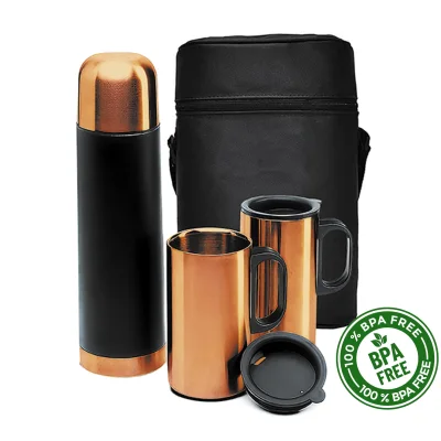 Regalo corporativo Set Botella Acero Inoxidable Térmica + mugs ENCOBRIZADO