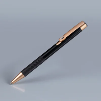 Regalo corporativo Bolígrafo de aluminio negro "STRONG", con terminales encobrizados.