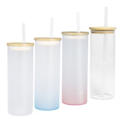 Miniatura 15 de Botella Vidrio Borosilicato Sublimación, tapa Bamboo 500cc