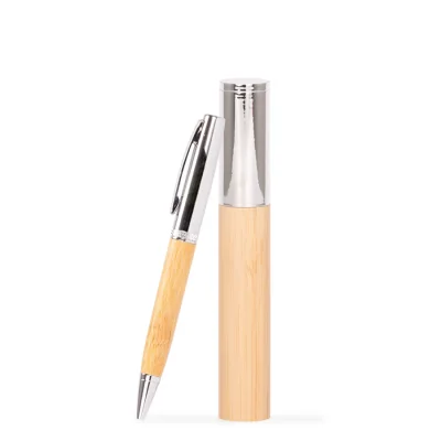 Bolígrafo metálico "AIRLIE" con grip de bamboo y estuche. - Regalos Corporativos