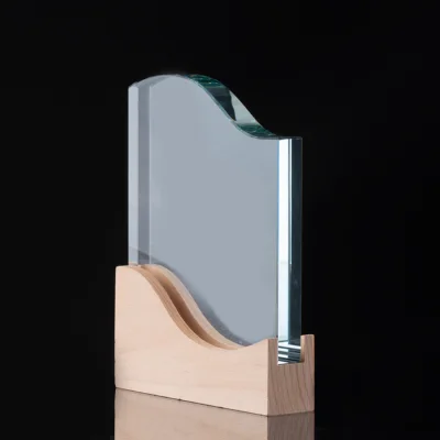 Miniatura 3 de Trofeo Galvano de Madera y Cristal "Curve"