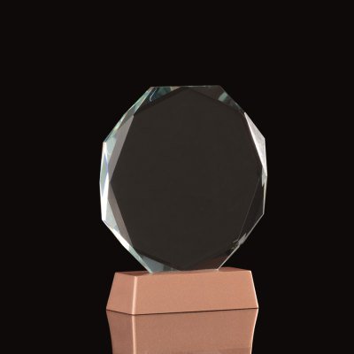 Trofeo Galvano de Cristal "RUNE" con base encobrizada.